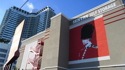 Entrance to Sentry Self Storage in Miami, FL.